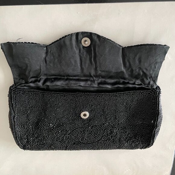 Vintage Beaded Black Evening Purse Handbag Wallet Hand Made in Japan - Picture 3 of 4